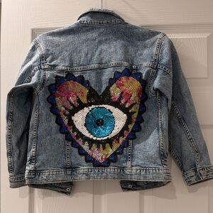 Sequin Eye Heart Denim Jacket - Multicolor Patch (custom made)